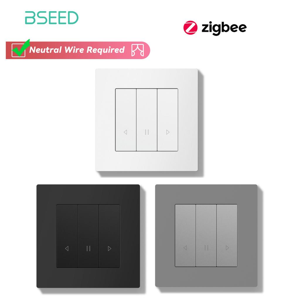 BSEED Zigbee Curtain/Light/Roller/Dimmer Switch Series Wall Smart Click Switches Shutter Backlight Plastic Frame Tuya APP Switch
