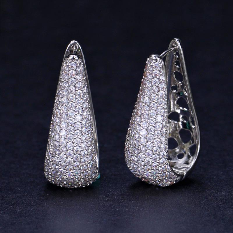 Sparkly Luxury Brass U Shape Rose Gold Plated Full Micro Paved Round Cubic Zircon CZ Stone Big Hoop Earrings for Women Gift