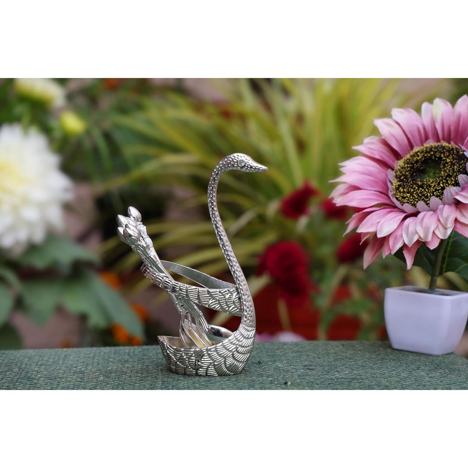 

Набор ложек Swan Baby - 6 шт. ложек с подставкой | Красивый набор столовых приборов из полированного серебра и металла