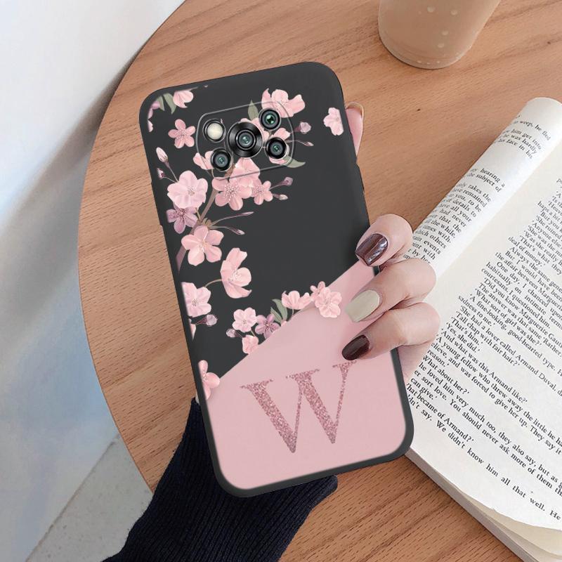 Cute Initial Letter Case For Poco X3 X 3 Pro X3 NFC Back Cover Simple Style Flower Soft Silicone Fundas For Xioami Poco X3 Coque