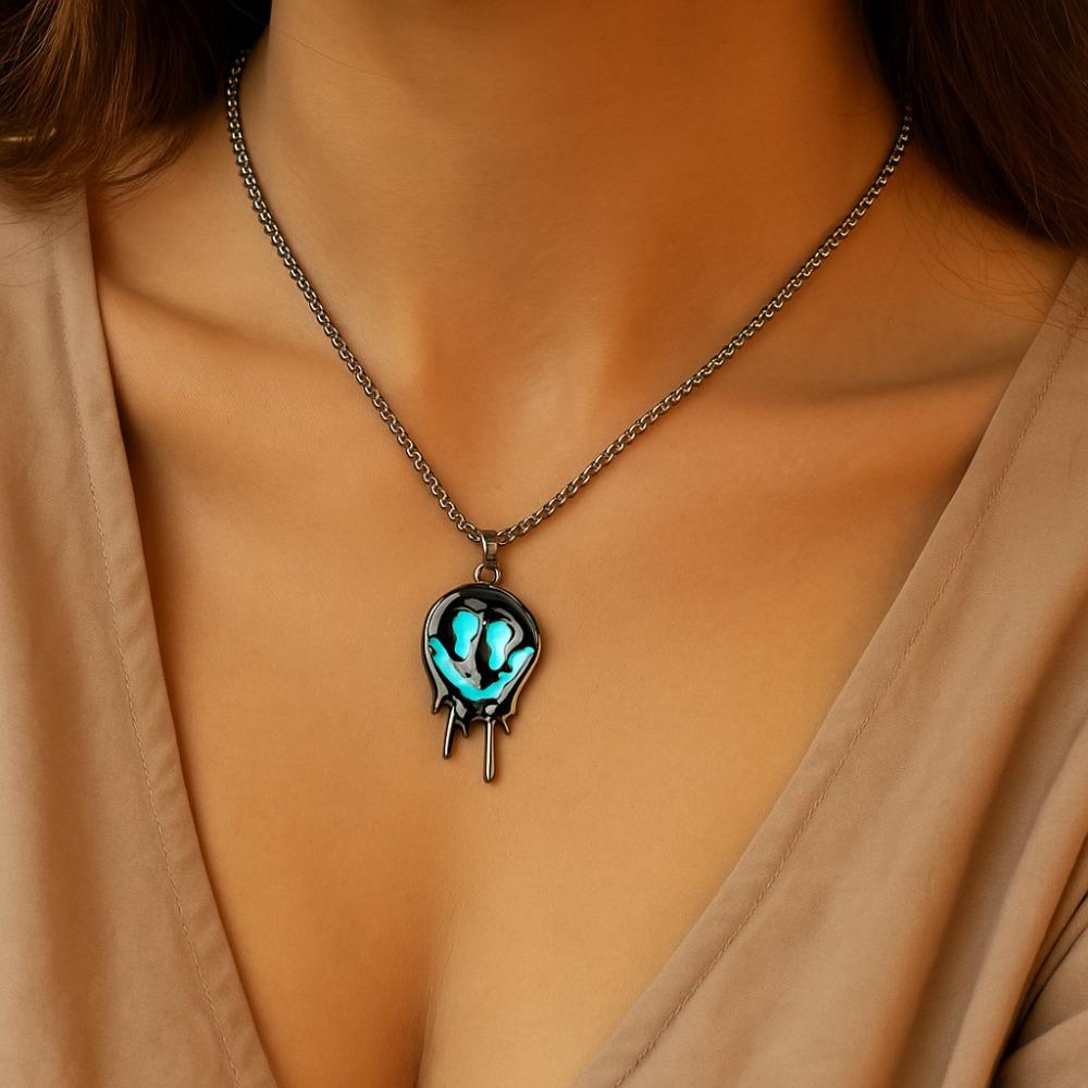 Punk Halloween Skull Necklace Zinc Zinc Alloy Hip Hop Neck Chains Simple Luminous Pendant Necklace  Halloween