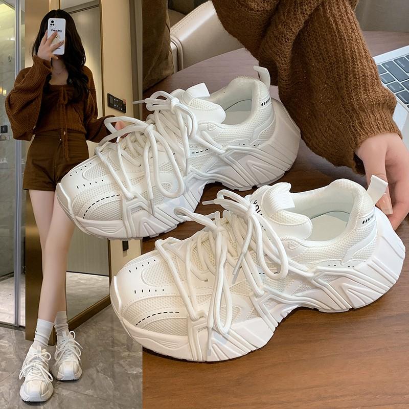 2024 Mode Dad Shoes Atmungsaktiv Neu Dicke Sohle Bequeme Sneaker Schnürschuhe Freizeitschuhe Damen Outdoor-Sneaker Frühling Herbst