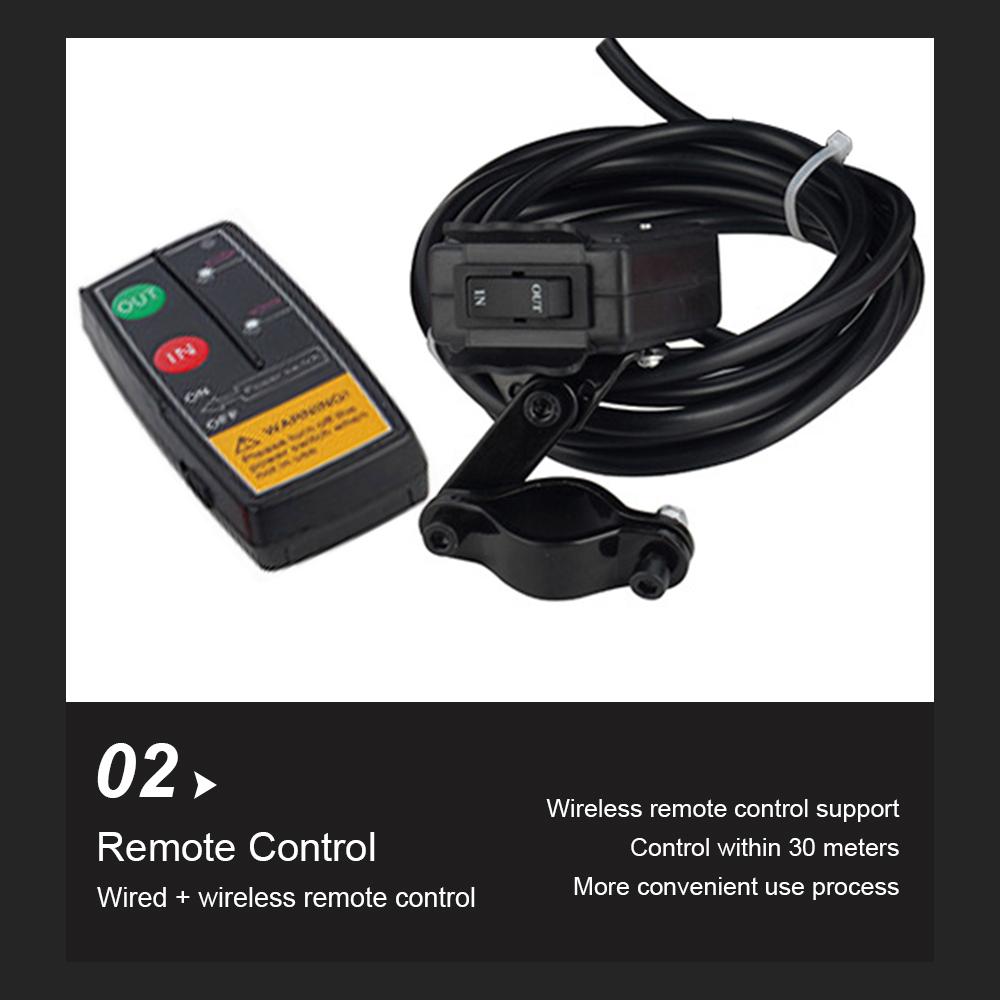 Troliu electric mini 12V/24V 2000lb Troliu pentru buggy de plajă Troliu DC Troliu portabil cu cablu de oțel cu telecomandă fără fir