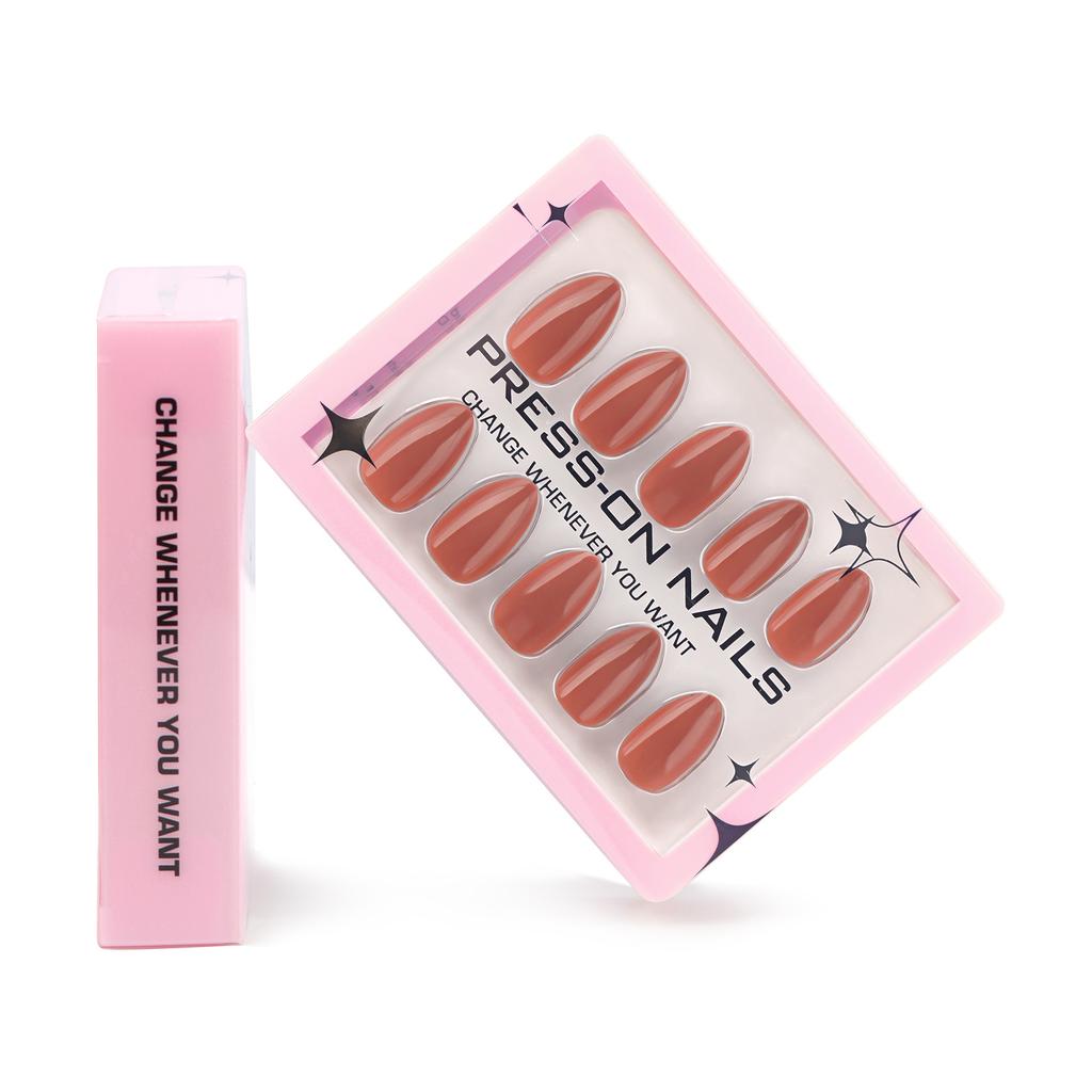 30PCS Simple Nude Almond Fake Nail with Jelly Glue Pure Color Press on Short Nail Full Cover Acrylic Wearable Gel Nail for Women