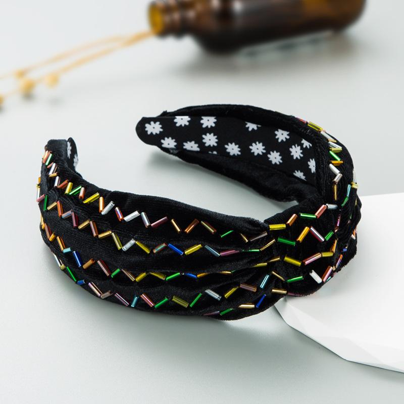 Women Hairband Flannelette Pure Sewing Knotted Hair Clip Retro Wide Edge HairHoop