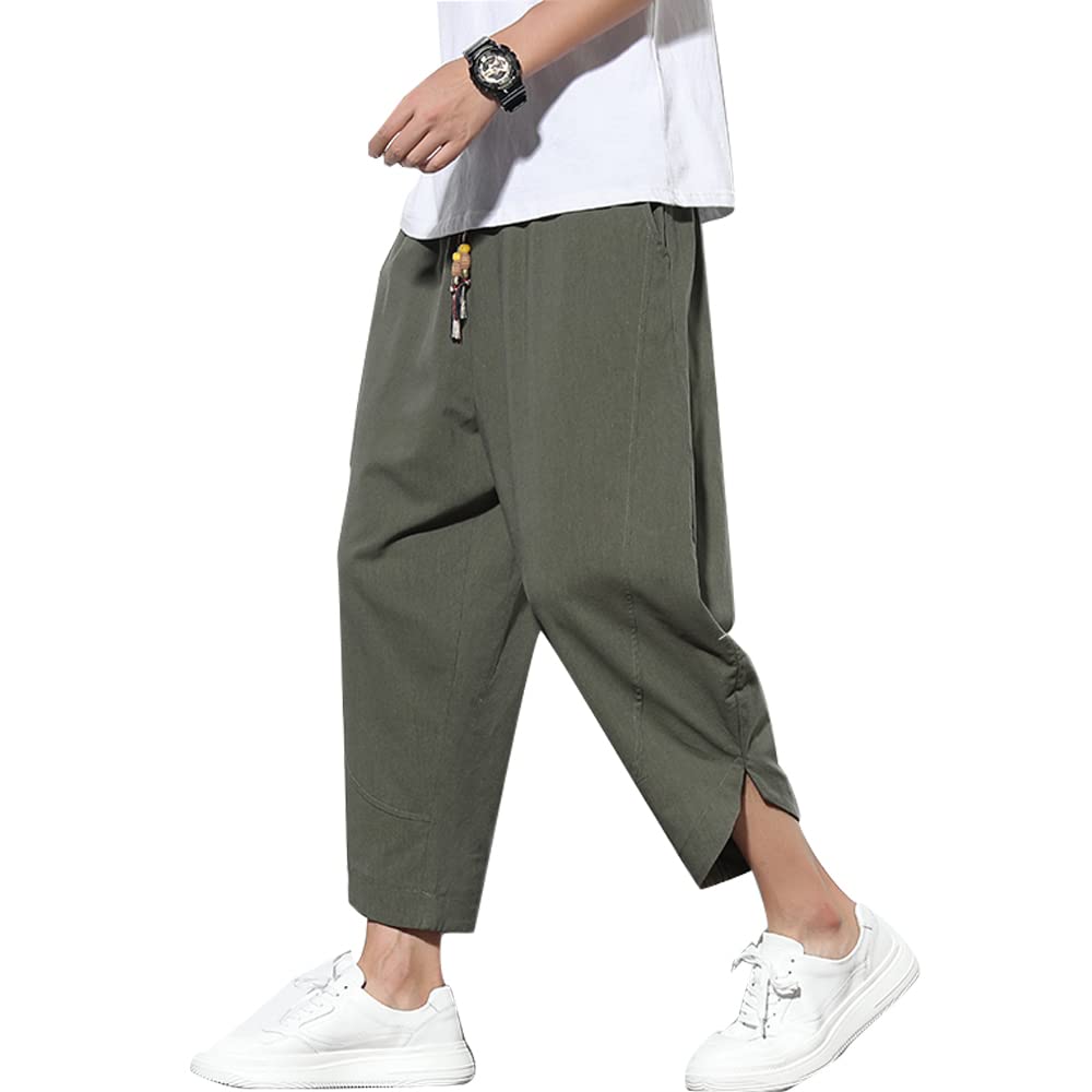 GUTHONG Summer Sarouel Plus Cropped Solid Tapered Adjustable Loose Casual Pants for and Size M Men's Pants, Wide-Leg Pants, Sizes, Length, Color,