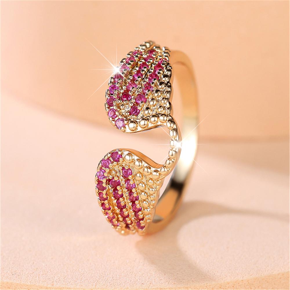 Trendy Crystal Rose Red Zircon Stone Vintage Gold Wedding Bands Engagement Rings For Women Men Minimalist Jewelry