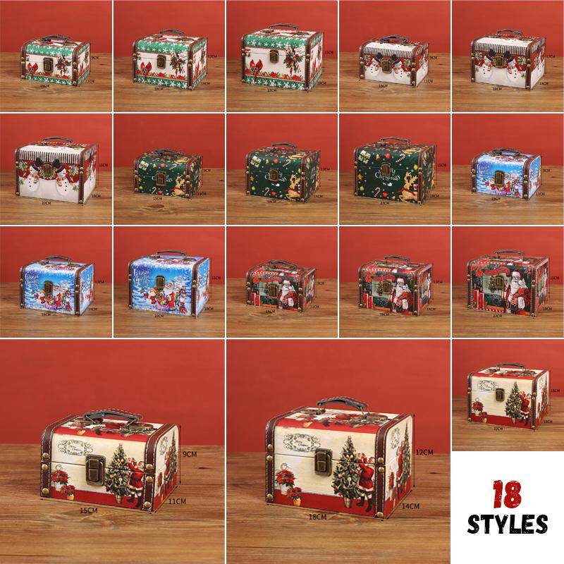Christmas Candy Box Vintage PU Leather Jewelry Packaging Box With Lock S/M/L Wooden Sundry Treasure Storage Box With Handle