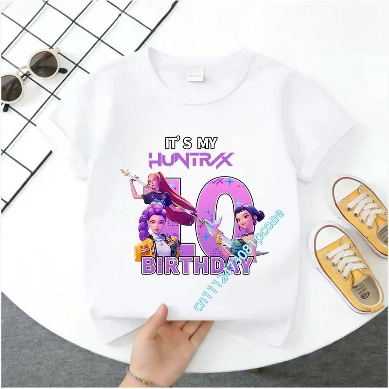 New K Pop Demon Huntersd T-shirt for Children Cartoon Birthday Number Printed T Shirts Girls Short Sleeves Tops Kids Clothing