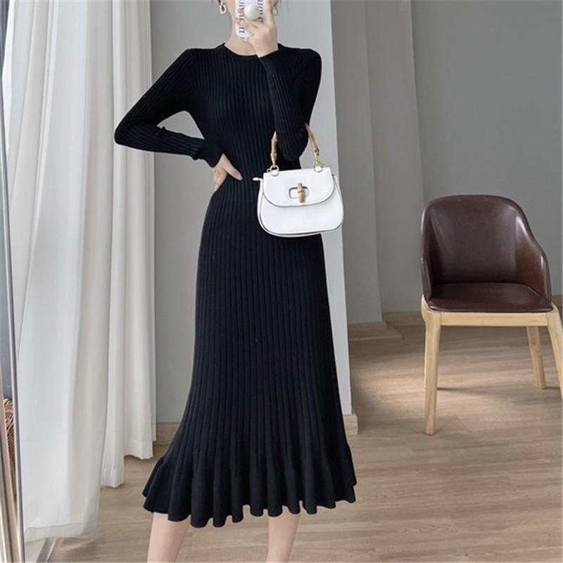 Knitted Mid-length Hip-hugging Dress Women's Inner Bottoming Sweater Skirt Ruffled Slim Slimming French Fishtail Skirt