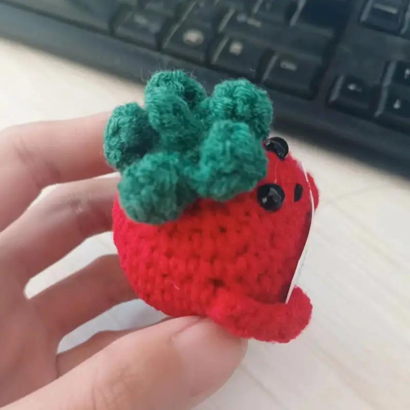 Cute Handmade Plush Doll Knitted Tomato Décor with Positive Message Valentine's Day New Year Birthday Gift for Kid and Couples