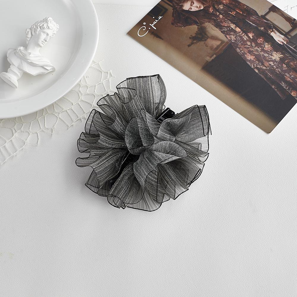 Korean Striped Mesh Bubble Hair Tie & Flower Claw Clip for Women - Versatile Pleated Updo Accessory