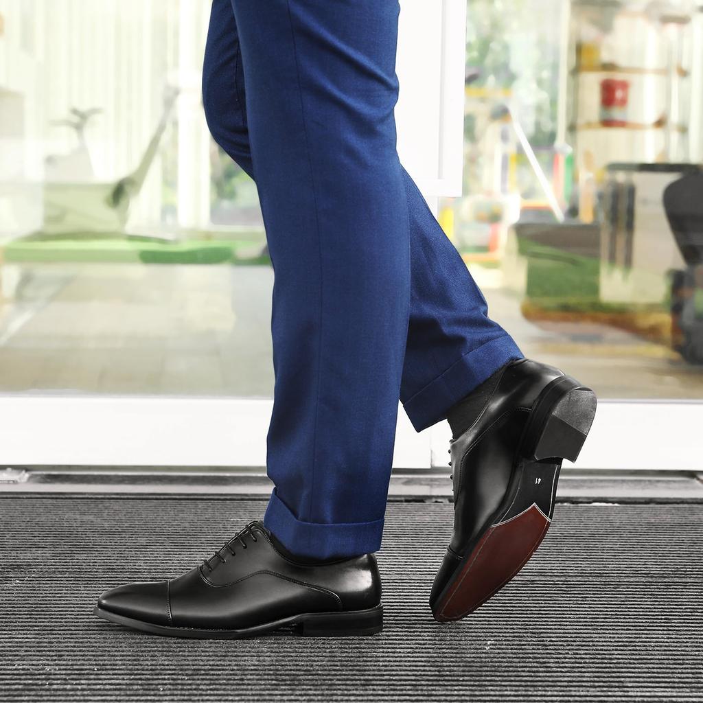 Foxsense Business Dress Genuine Premium Size Men's Shoes, Leather, Straight-Tip, Wingtip, Lightweight, Waterproof, Leather, Formal, Black, 26.5cm,