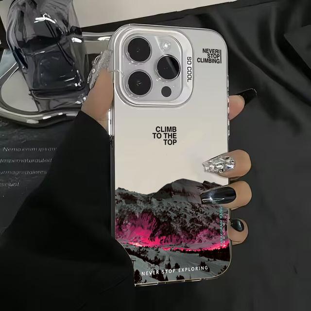 Snøfjellandskap Solnedgang Elektroplettert Sølv Telefondeksel For iPhone 16 17 11 12 13 14 15 Pro Max Air 16E Bakdeksel