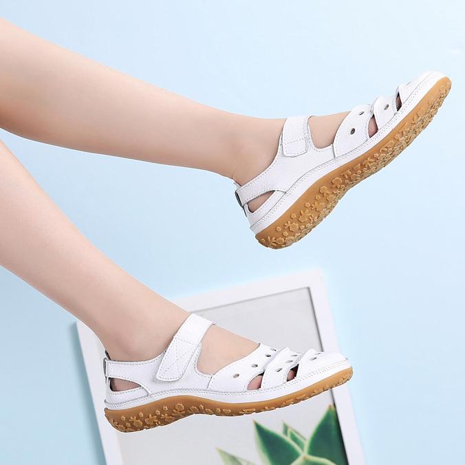 Letní dámské sandály velké velikosti vyduté kožené boty Dámské jednobarevné jednobarevné prodyšné pracovní boty