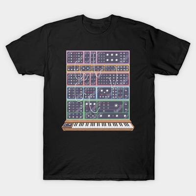 Men Black Print T-shirt Modular Synth No-Cut Transfer Paper Print Cotton Tshirt