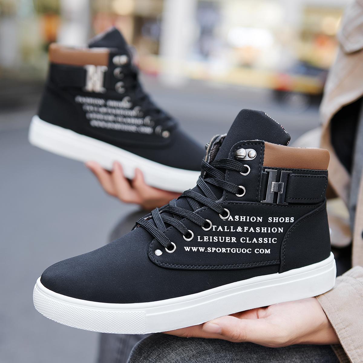 

2024 Новые модные универсальные мужские ботинки, повседневная спортивная обувь, высокие популярные ретро-обувь на шнуровке для мужчин, размер 39-46 46 чёрный