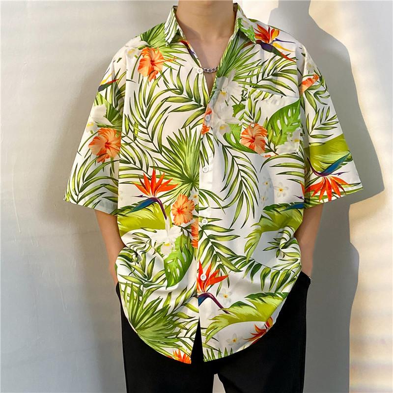 Herren Floral Retro Strandhemd - Kurzarm, Lockerer Schnitt, Trendiger Hongkong-Stil