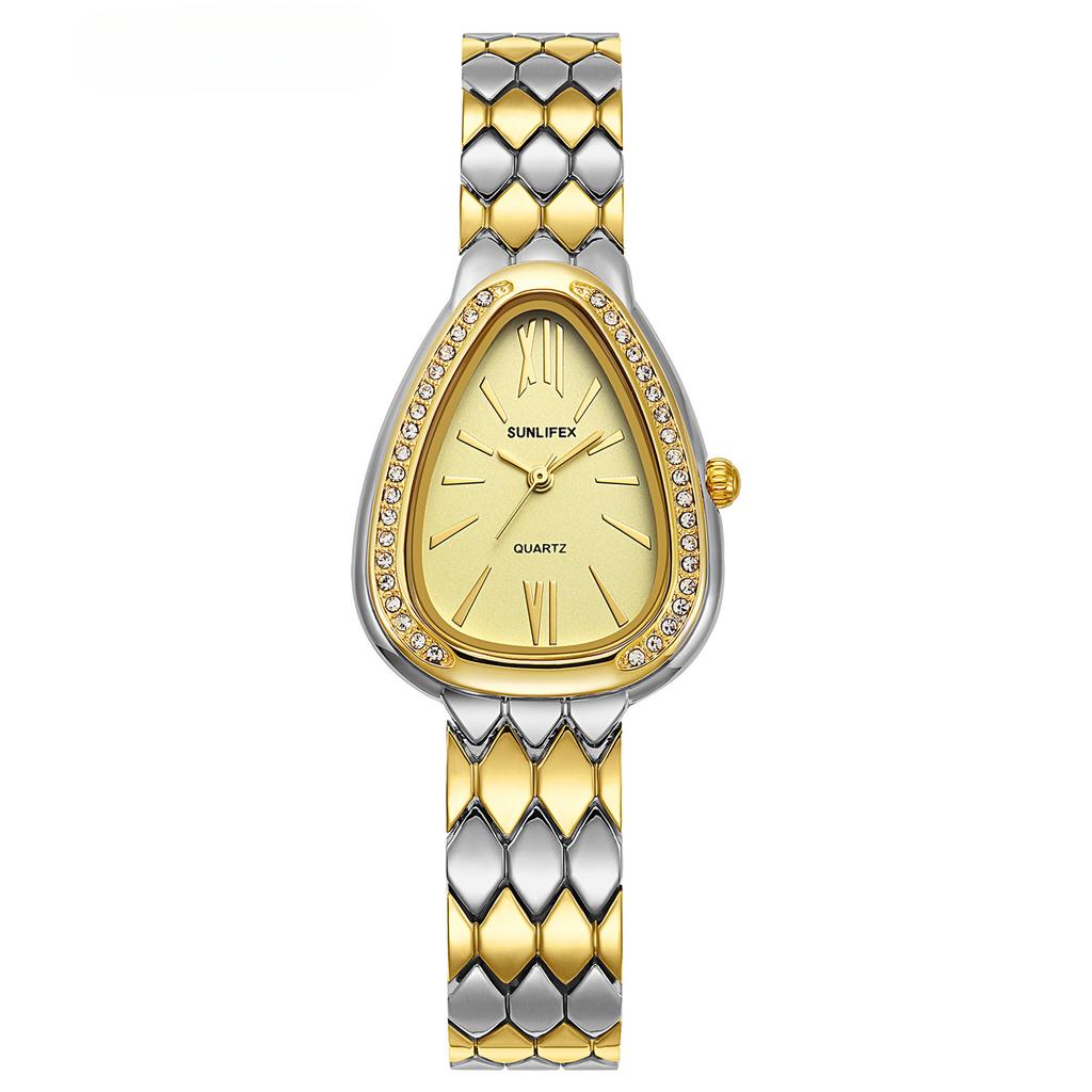 Fashionable and Personalized Snake-shaped Watch Set with Diamonds Gold Female Color Small Dial Quartz Watch