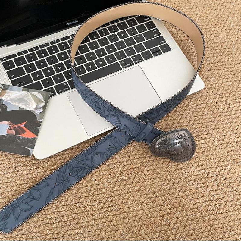 Retro American Style Belt For Women Heart Button Belt Unique High-End Pu Leather Belt For Jeans Versatile Decoration Accessories