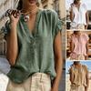 Women Blouse Office Wear Shirt, V Neck Ruffled Stitching Short Sleeve Tops, Pure Everyday Casual Shirt Color Loose Fit Pullover Tops for Daily