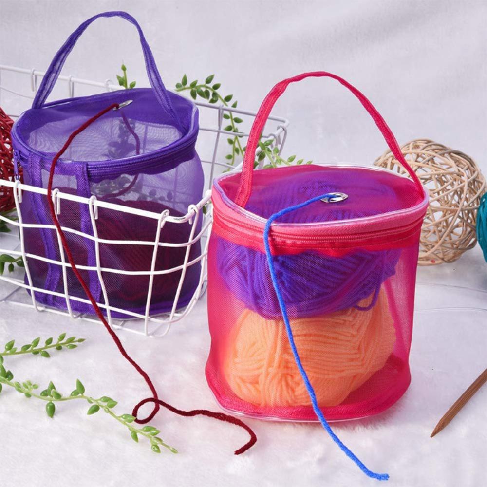 1/2PC Portable Yarn Storage Bag Round Hollow Mesh Knitting Wool Yarn Bags Crochet Yarn Handbag Organizer DIY Knitting Baskets