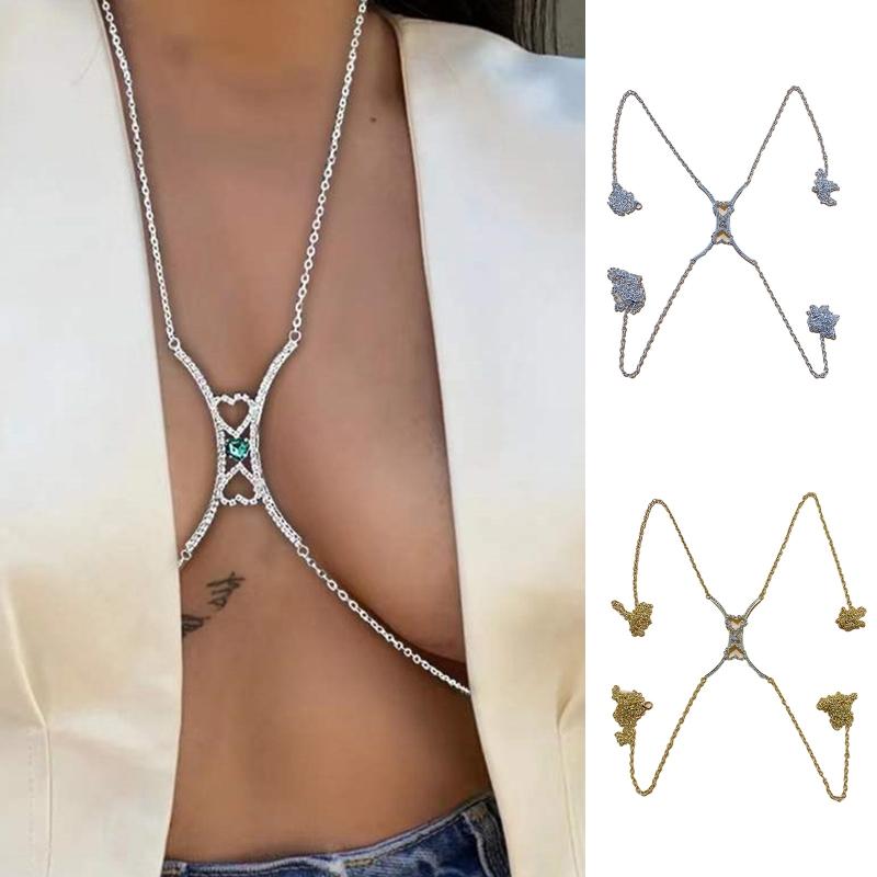 Bra Chain Rhinestones Body Jewelry For Women Sexy Bra Luxury Heart Crystal Chest Bra Chain Body Chain Necklace Jewelr