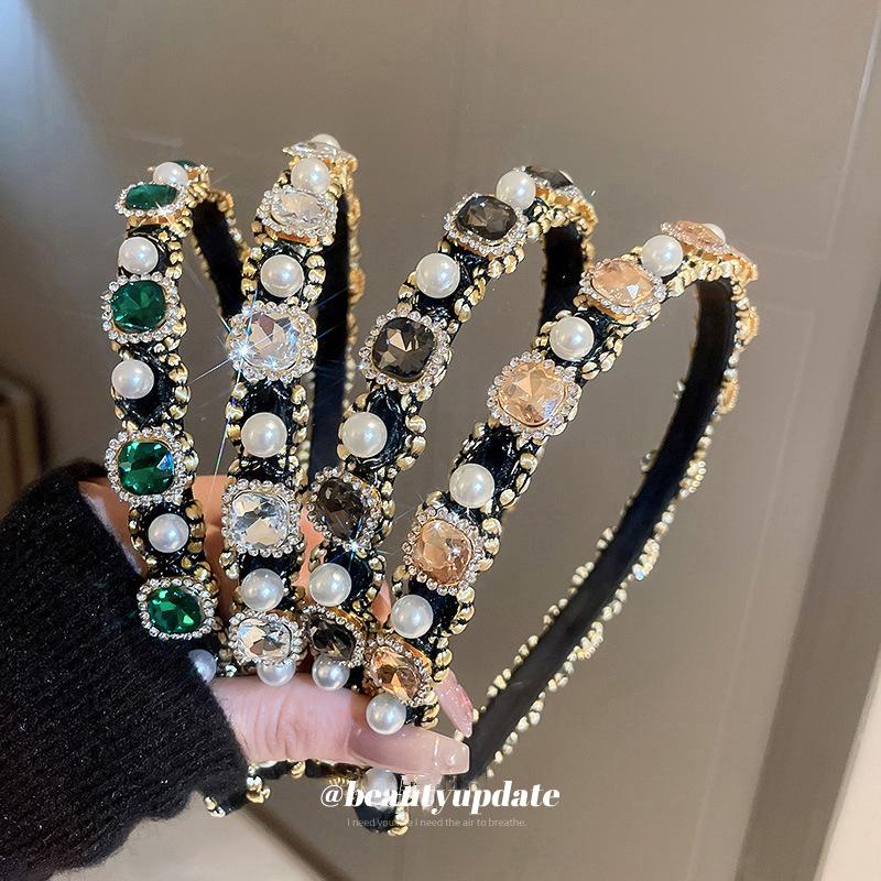 Chic Retro Geometric Rhinestone Pearl Headband - High-End Fashion Accessory for Women