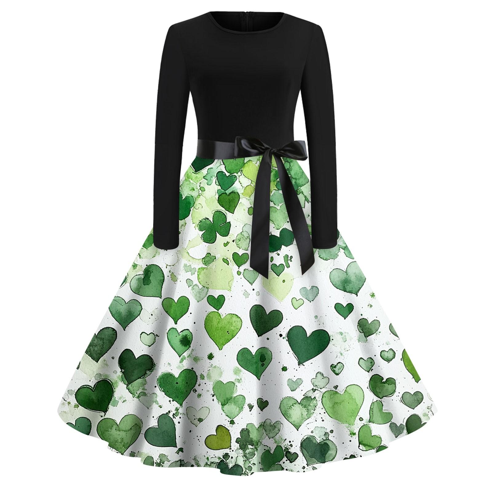 

Женские платья модные с круглым вырезом повседневные тонкие St. Платья с длинными рукавами и принтом ко Дню Святого Патрика XXXXXL