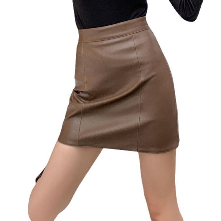 Plus Size Women's High Waist A-Line Leather Skirt - 2023 Autumn/Winter Trend