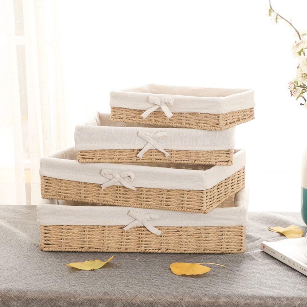 

Bow Cosmetics Storage Box Rectangular Weaving Storage Tray Handmade Rattan Storage Baskets Bread 25*15*6cm коричневий