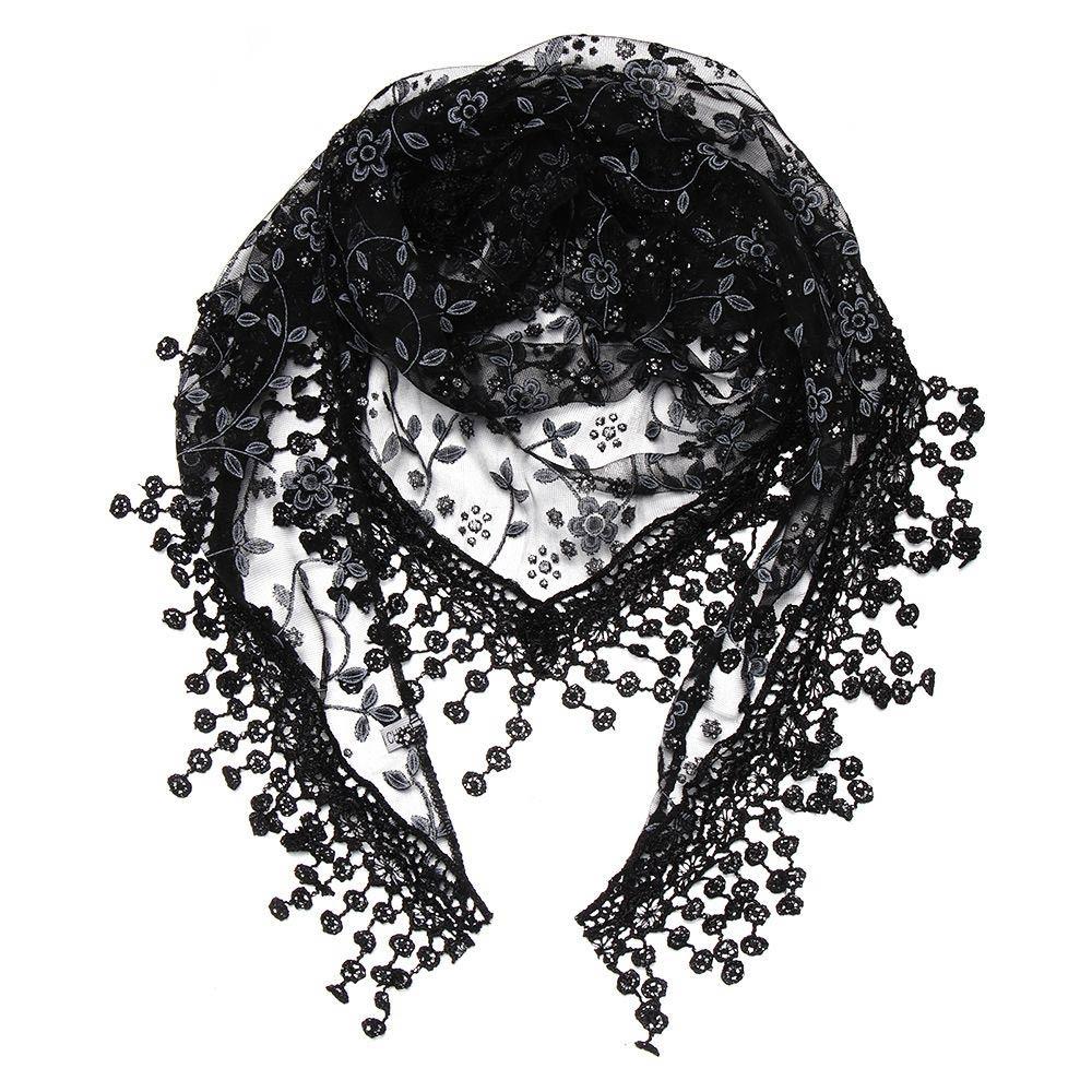 Sun Protection Sunscreen Triangle Scarf Floral Lace Hollow Out Silk Hijab Tassel Shawls Scarves