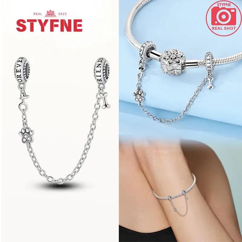 Real Silver 925 Star and Moon Flower Heart Safety Chain Wearable Jewelry Gift Bracelet DIY Beads for Women