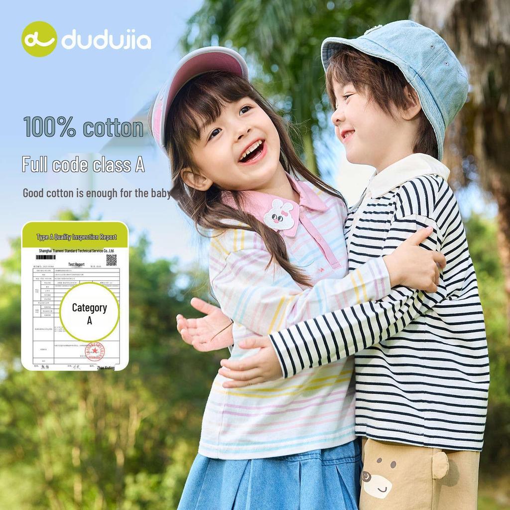 100% Cotton Dudu Home Kids Polo T-Shirt - Spring Arrival: Long Sleeve Boys & Girls