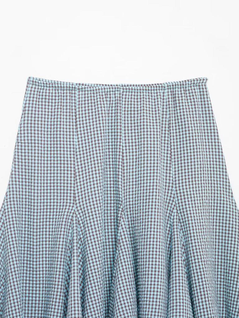 Spring 2026 European & American Style Women's Plaid Wave Midi Skirt