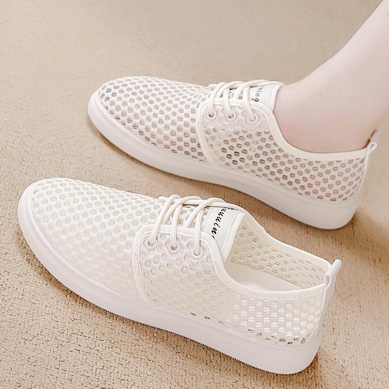 Women's Summer 2026 White Mesh Breathable Lightweight Sports Casual Shoes