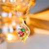 Female Crystal Rainbow Zircon Stone Flower Pendant Necklace Vintage Gold Color Wedding  For Women