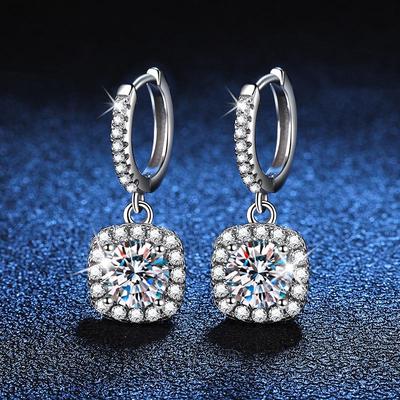 Moissanite Square Stud Earrings In S925 Silver - Women's Classic Dangle Earrings with Exquisite Craftsmanship