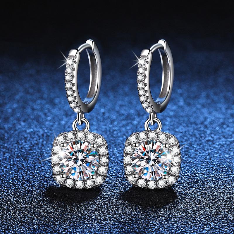Moissanite Square Stud Earrings in S925 Silver - Women's Classic Dangle Earrings with Exquisite Craftsmanship
