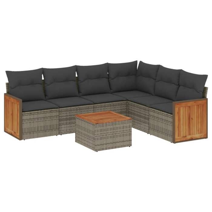 VidaXL Salon de Jardin avec Coussins 7 pcs, Canapés de Patio, Ensemble de Meubles, Mobilier de Terrasse Extérieur, Gris 3260093