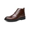 Brogue Martin Men's Autumn Pointed Toe High-Top Leather Chelsea Boots - European & American Mid-Calf Style