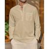 Camicie in cotone e lino per uomo, camicia casual, leggera, a maniche lunghe, con colletto Henley, da spiaggia, maglietta hawaiana da uomo