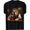 Herren- und Damen-Englische Bulldogge T-Shirt, 100% Baumwolle - Englische Bulldogge Pub Parade und Bier Druck, Lässiges Kurzarm-Rundhals-T-Shirt, Geeignet