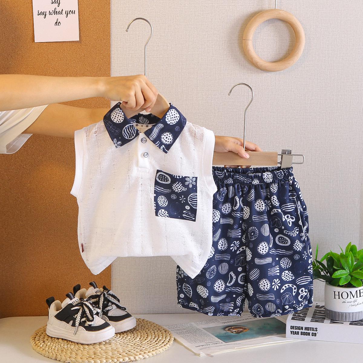 

Boys Korean Style Summer Sleeveless Polo & Shorts Set - 2026 100cm-L белый