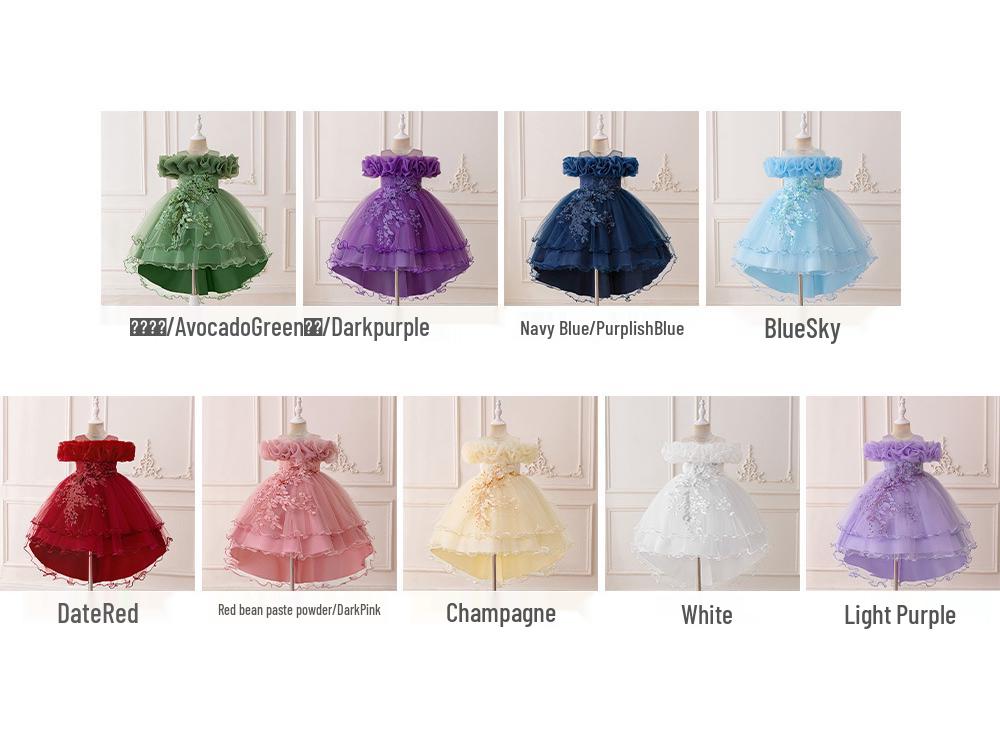 Sequin Princess Train Dress for Girls - Puffy Tulle Wedding and Evening Performance Dress
