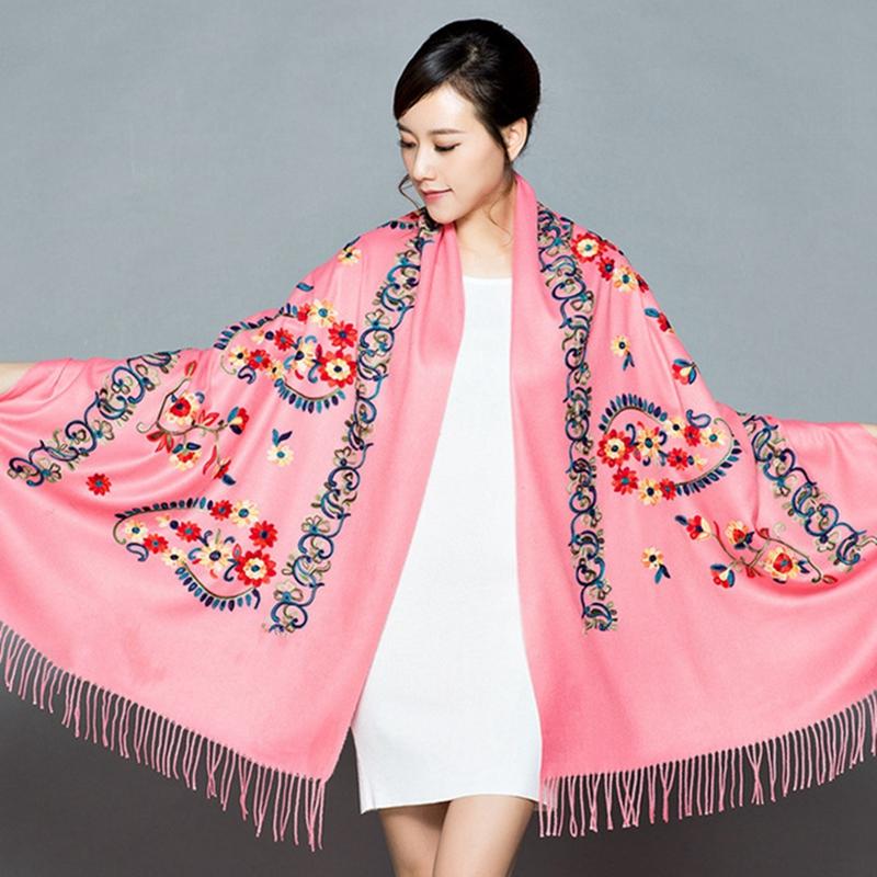 New Arrival Shawl Autumn Winter Scarf Embroider Flower Scarf Shawl Fringed Scarves Women Scarf Designer Bufanda Mujer