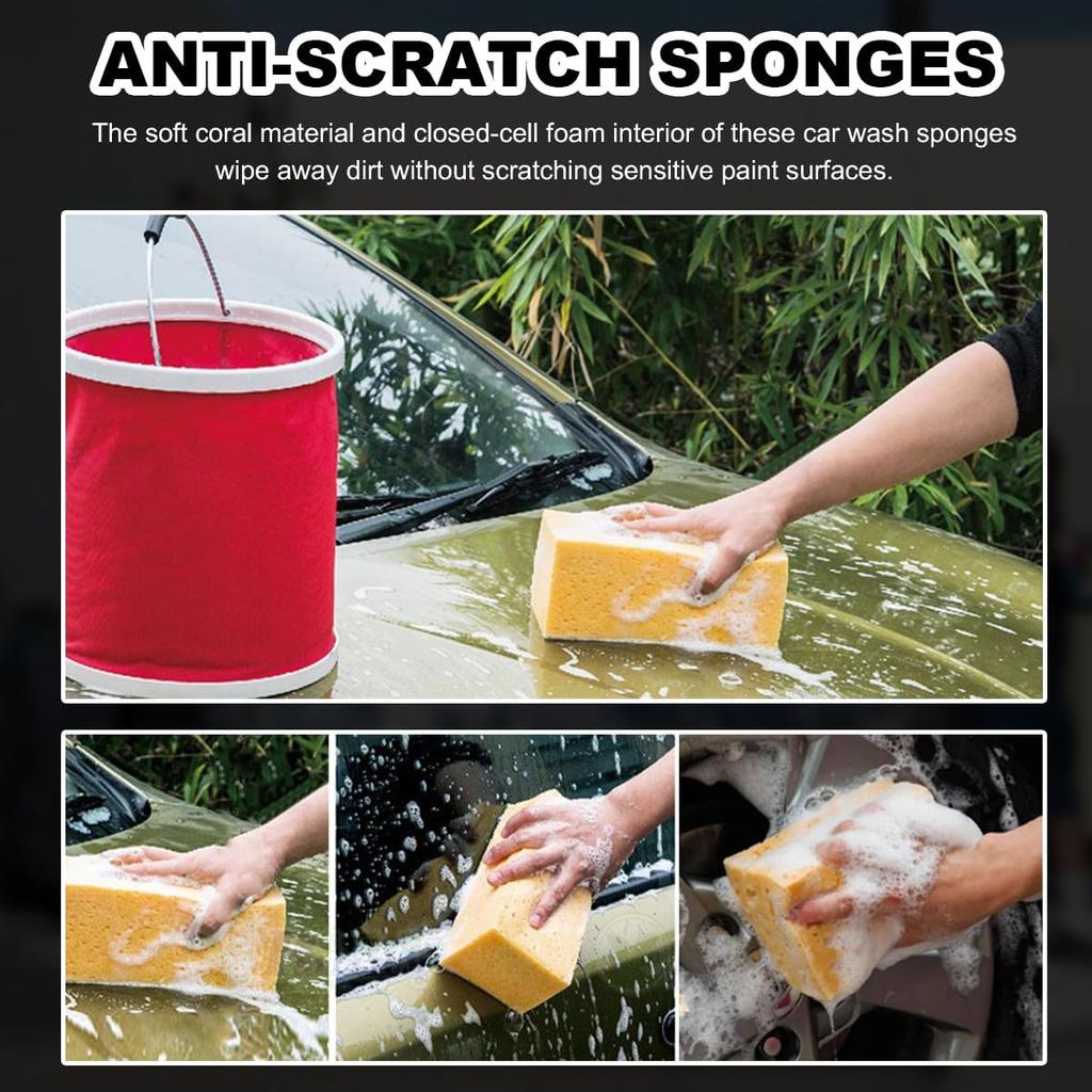 5PCS Car Wash Sponges, 8.5"×4.4"×3.5" Large Extra Soft Coral Non Scratch Sponge, Car Cleaning Cellulose Sponge Thick Foam Pad for Washing Window