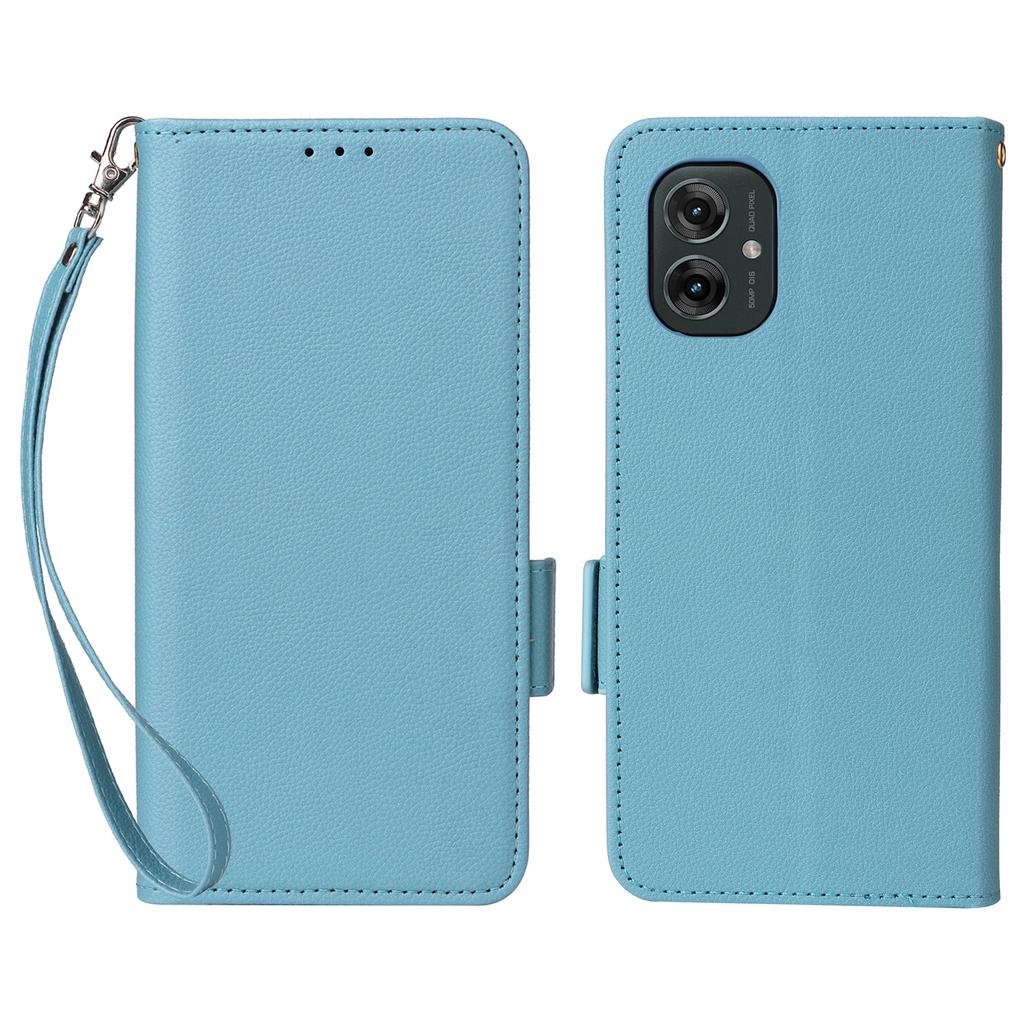 For Motorola Moto G55 5G Case with Wrist Strap Litchi Texture PU Leather Wallet Phone Cover