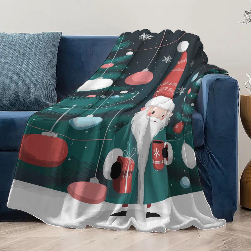Tuniu Christmas Santa Claus Print Blanket Cozy Soft Warm Bed Sofa Throw Blanket Gift for Kids Adults