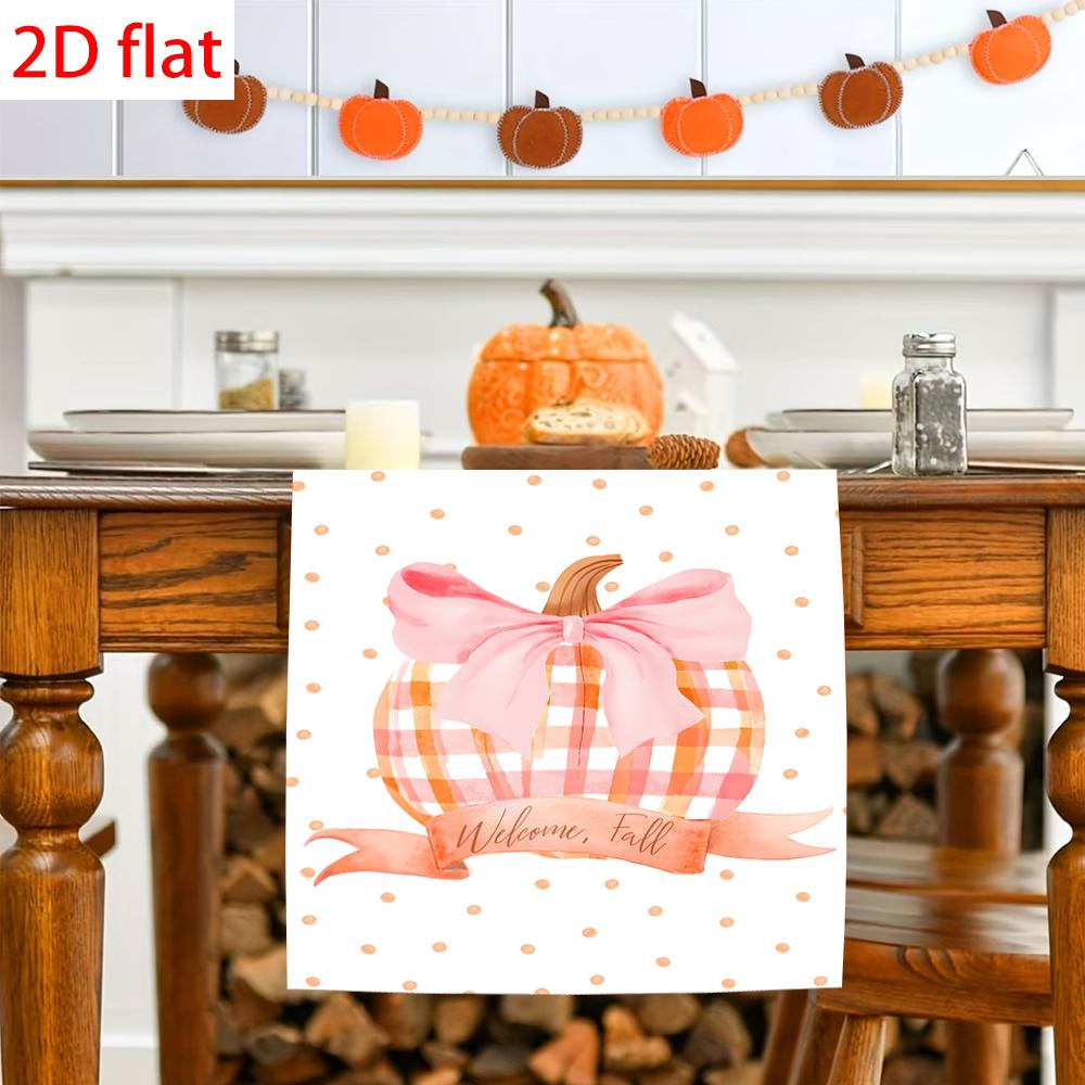 Watercolor Plaid Pumpkin Table Runner Pink Bow Welcome Fall Dot Table Decor Harvest Thanksgiving Halloween Dining Kitchen